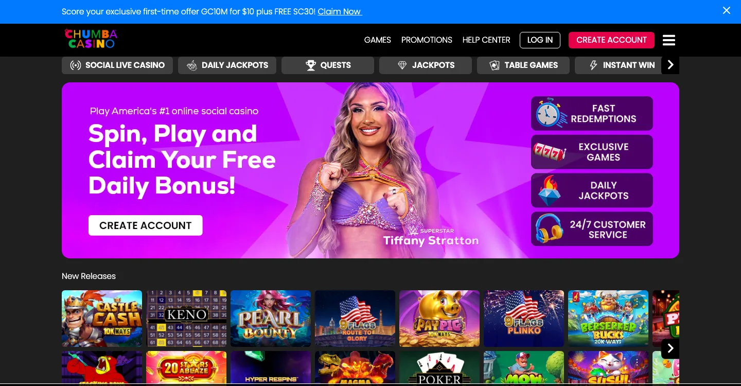 Screenshot of the Chumba Casino website